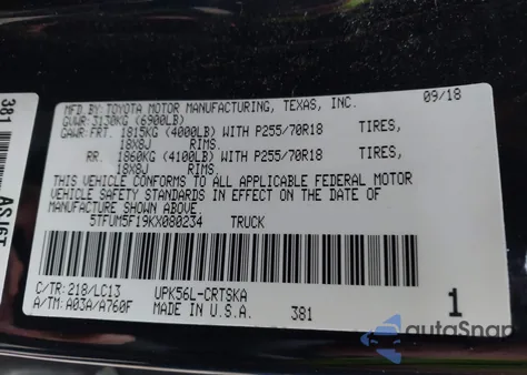 2019 Toyota Tundra Sr 4.6L V8 z USA, uszkodzony, nr VIN 5TFUM5F19KX080234